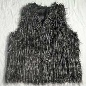 Lane Bryant Faux Shaggy Fur Women's Size 1X Black And White Open Front Vest 395